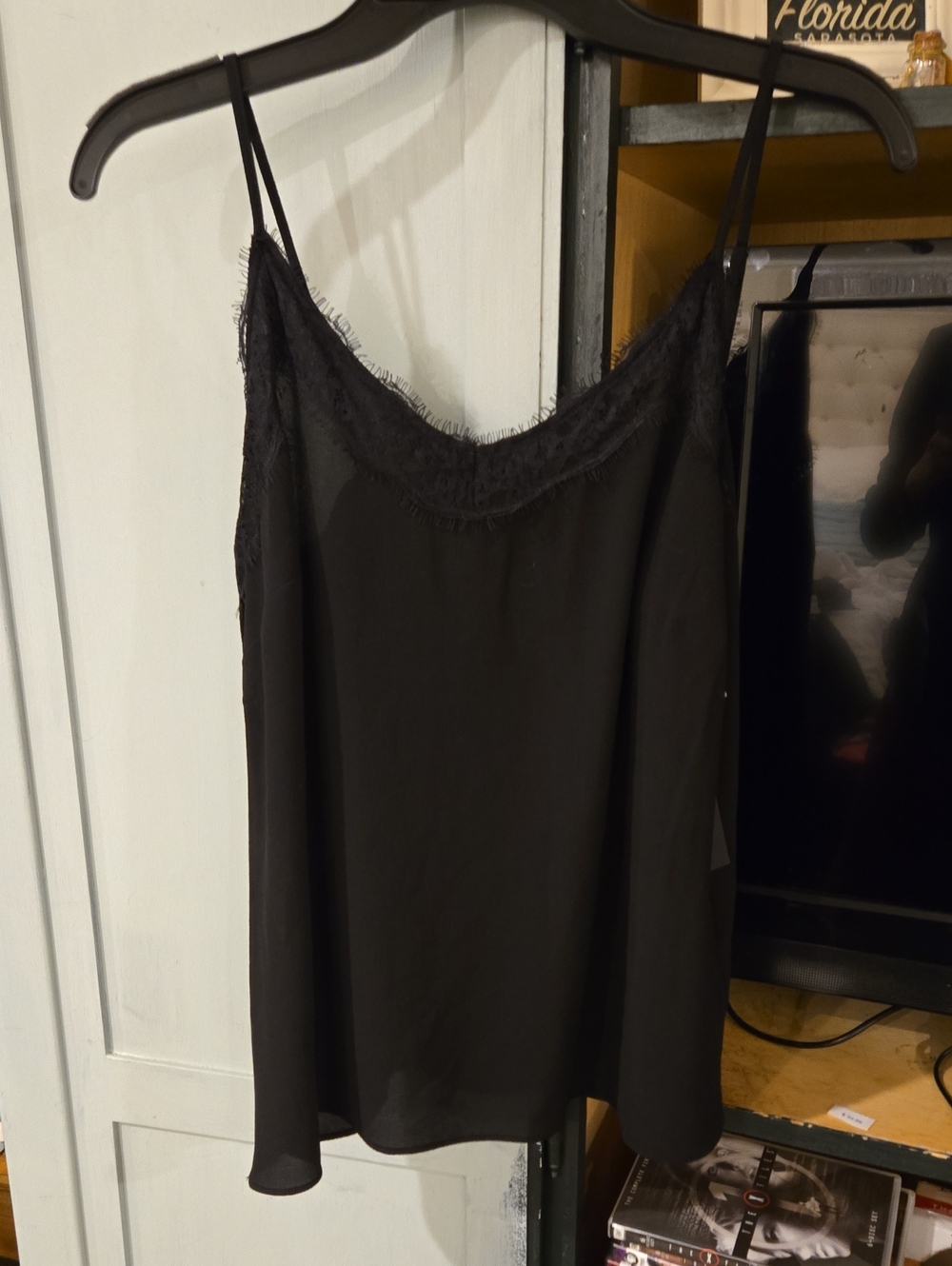 Rachel Zoe Black Lace-Trim Silk Camisole